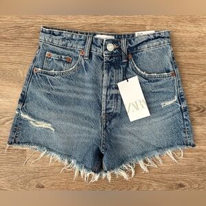 Zara High Rise Split Denim Shorts NWT